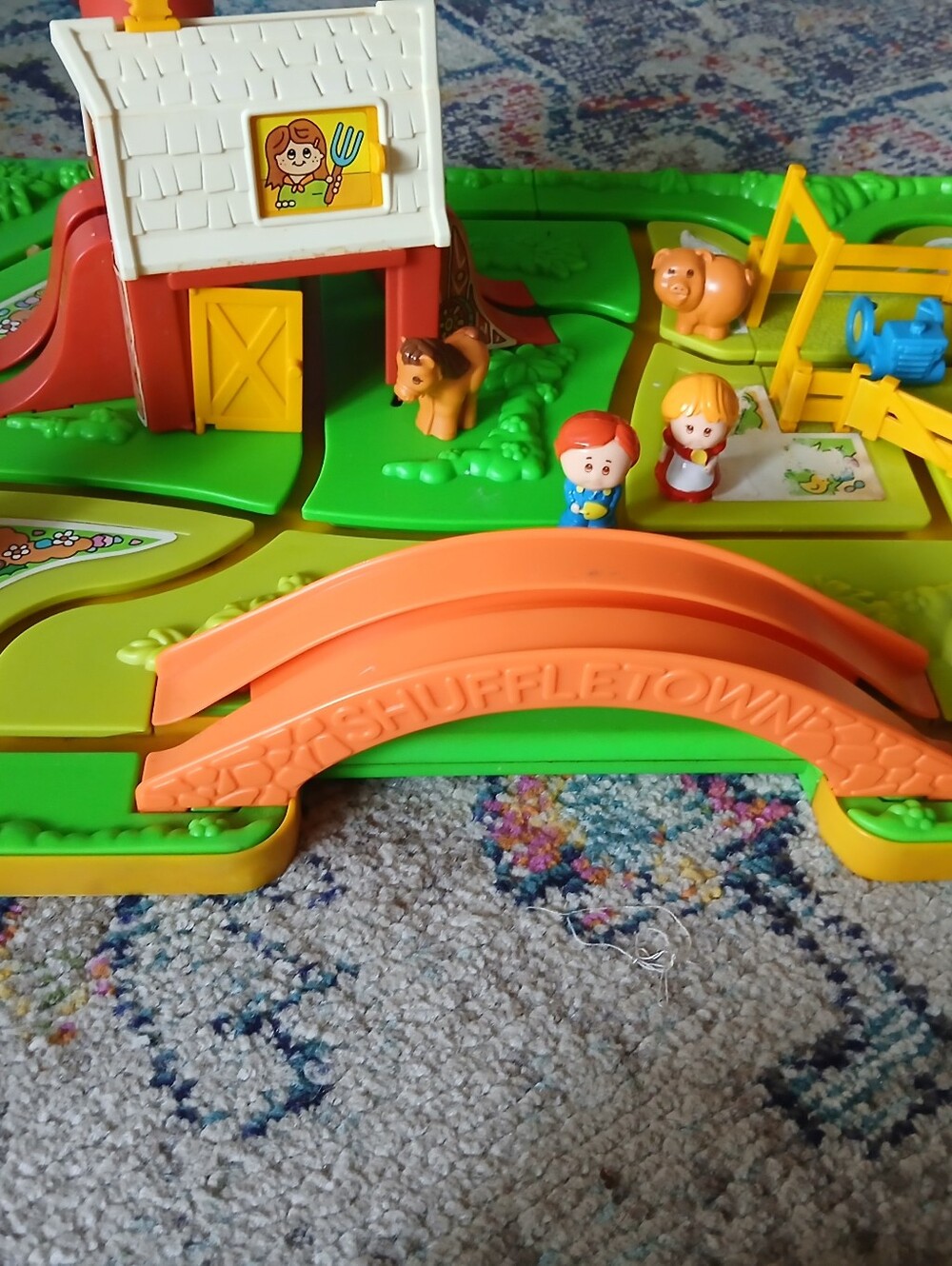 Fisher-Price Little People Shuffletown Playset with Orange Bridge and Green Base